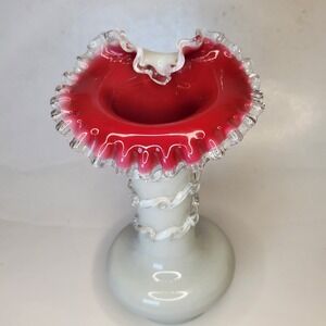 MILK GLASS CRANBERRY Vase Ruffled Edge Fenton-style Victorian Antique